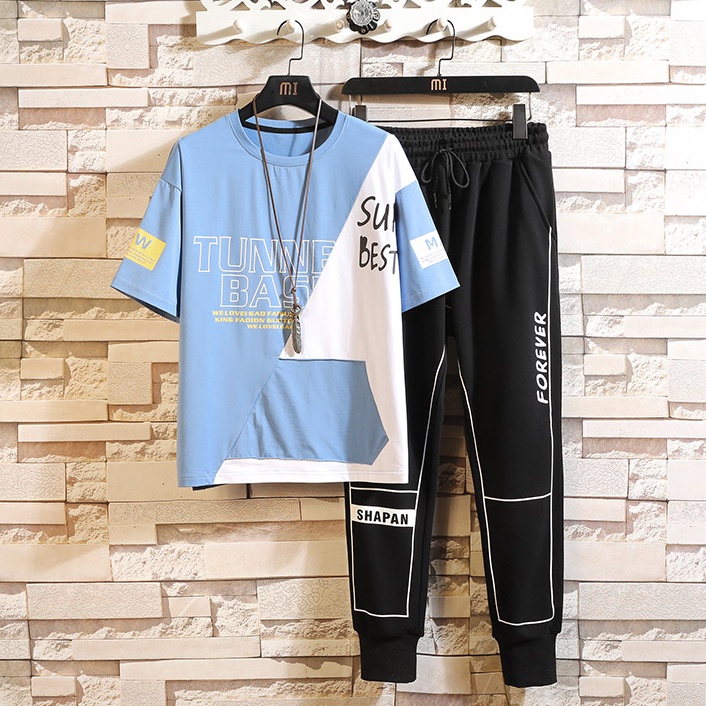 Bộ Quần Áo Thun Nam Thể Thao Mùa Hè Ngắn Tay TUNNEL BASIC Kết Hợp Jogger Dài Bo Gấu SET NAM 9000022