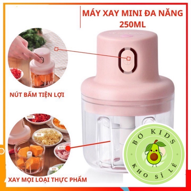 Máy Xay Mini Sạc Điện, Có Cổng Sạc Usb, Xay Hành, Tỏi, Rau Củ Quả