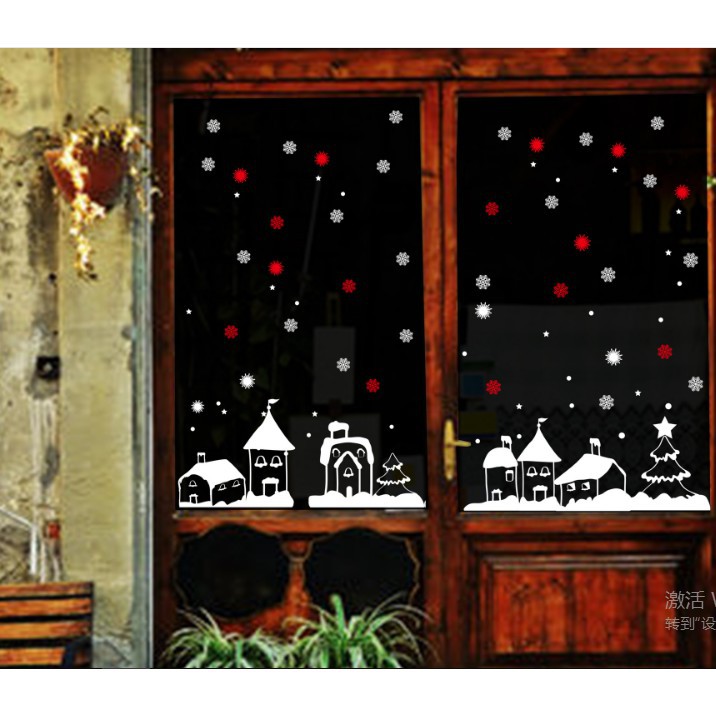 (Xuất Hàn) Decal trang trí tường Noel - Thành Phố Hoa Tuyết Đỏ