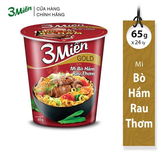 Mì ly 3 miền tôm chua cay/bò hầm rau thơm 65g