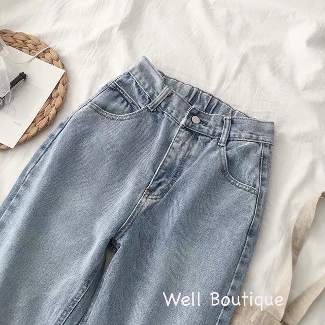 Quần slim baggy jeans trơn basic ống may kèm ảnh thật hàng sẵn tại shop