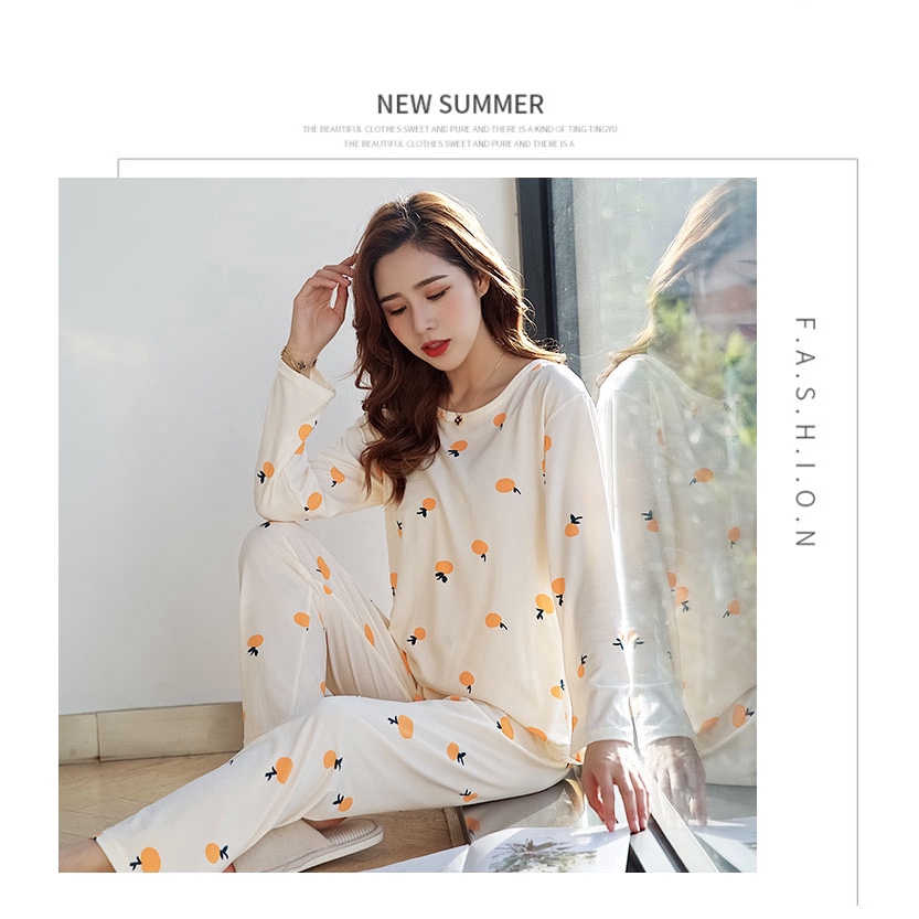 xiaohan korea spring autumn loose female nightwear round neck long sleeve sleepwear set cute print large size pajamas | BigBuy360 - bigbuy360.vn