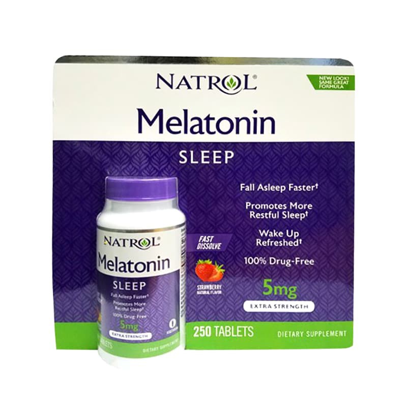 Natrol Melatonin 5mg điều hòa giấc ngủ, ngủ ngon, ngủ sâu giấc hơn, giảm âu lo, stress, Chai 250 viên