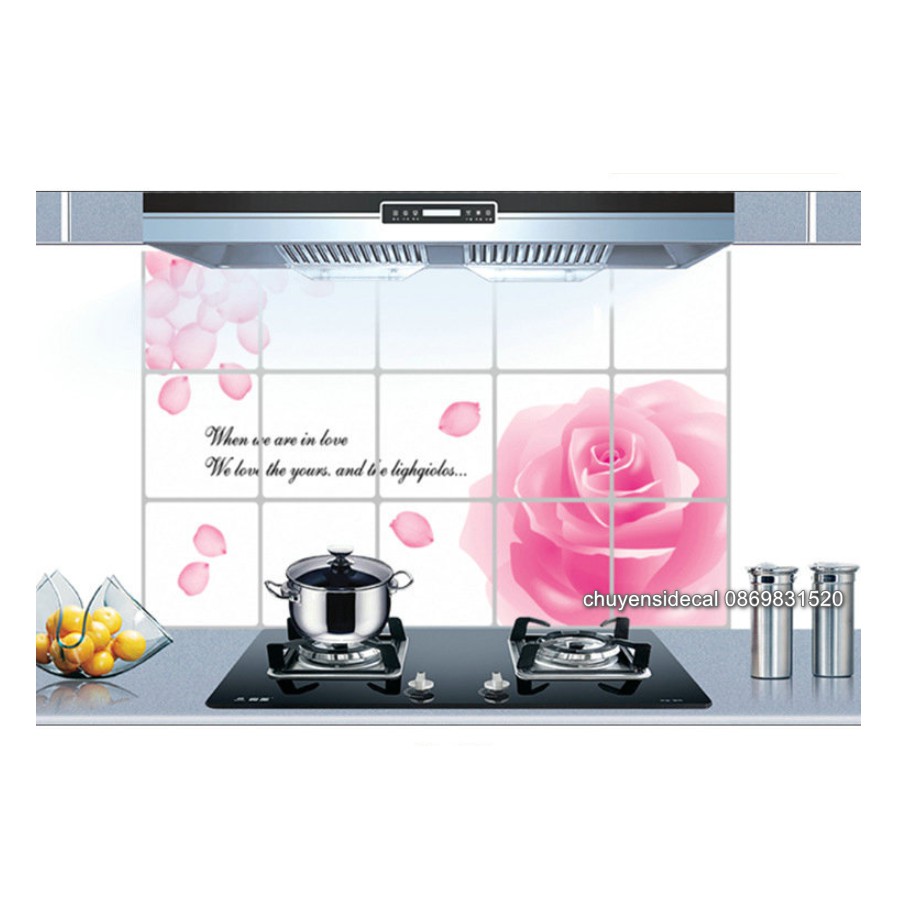 Decal dán bếp tráng nhôm chịu nhiệt - Họa tiết Hoa Hồng nhạt cánh bay 47x75cm