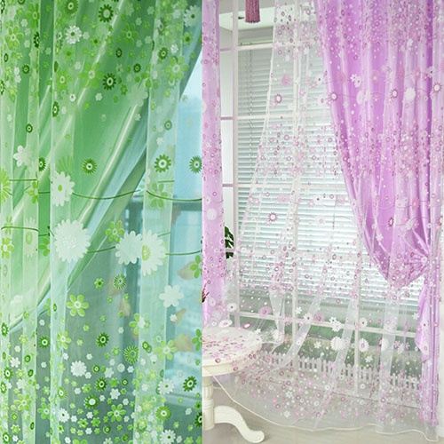 Rèm treo cửa sổ vải mỏng xuyên thấu họa tiết hoa trang trí nhà/tiệc cưới tiện dụng