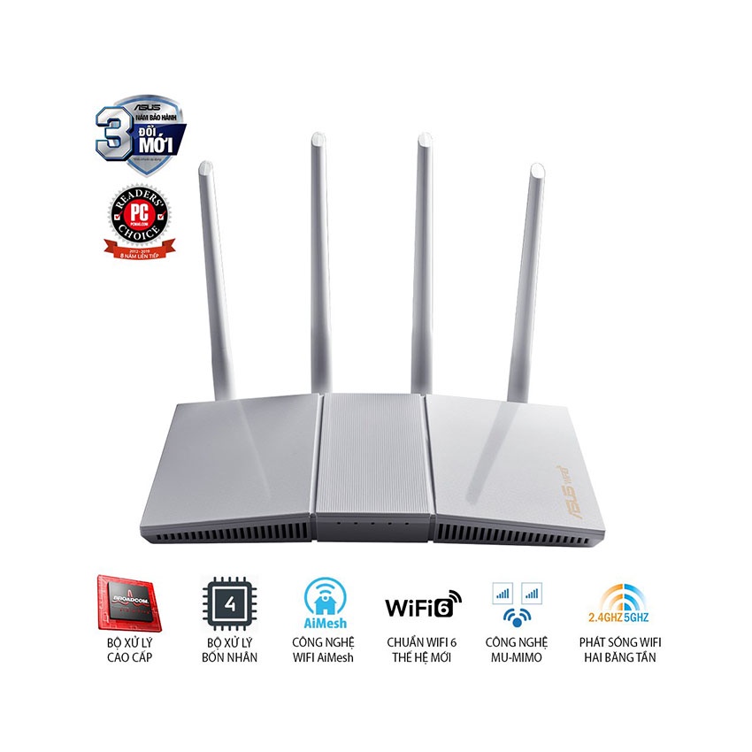 Bộ phát wifi 6 Asus RT-AX55 AX1800Mbps MU-MIMO OFDMA AiMesh màu trắng (Chính hãng Asus Việt Nam)