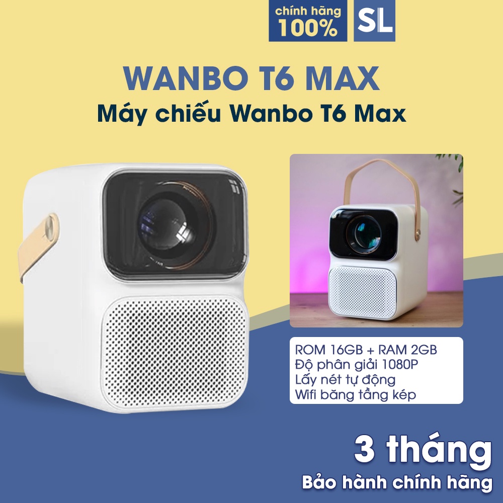 Máy chiếu không dây Xiaomi Wanbo T6 Max bản Quốc Tế[Full HD 1080P 550 ANSI Lumens tự động lấy nét Wifi 2.4GHz và 5G]