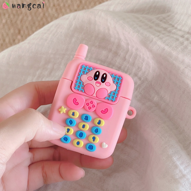 Vỏ Bảo Vệ Hộp Sạc Tai Nghe Airpods 1 2 3 Pro 3D Kirby Màu Hồng Bằng Silicon Mềm