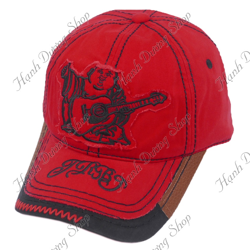 Nón ông địa đánh đàn loại xịn, may chỉ nổi màu, vá da 2 bên hông đẹp mắt