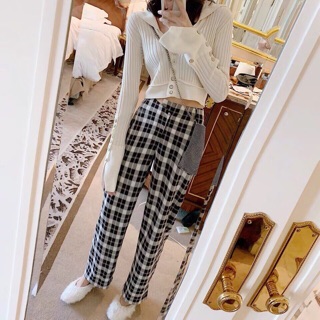 quần baggy vải kẻ