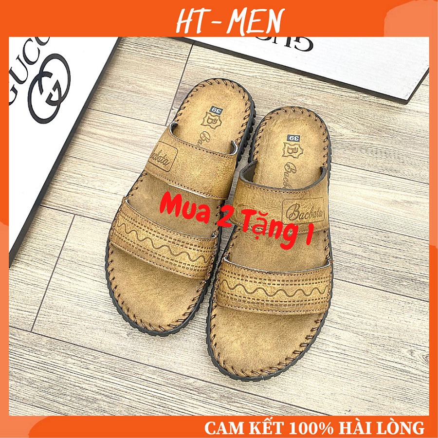 Dép Lê Hai Quai Ngang Chất Da Cho Nam Đế Khâu Viền Full Box