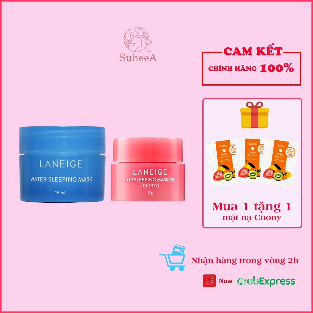 Combo mặt nạ ngủ môi + dưỡng ẩm da mặt (Vỏ Hồng/Xanh) Laneige Hàn Quốc mini size mẫu mới nhất
