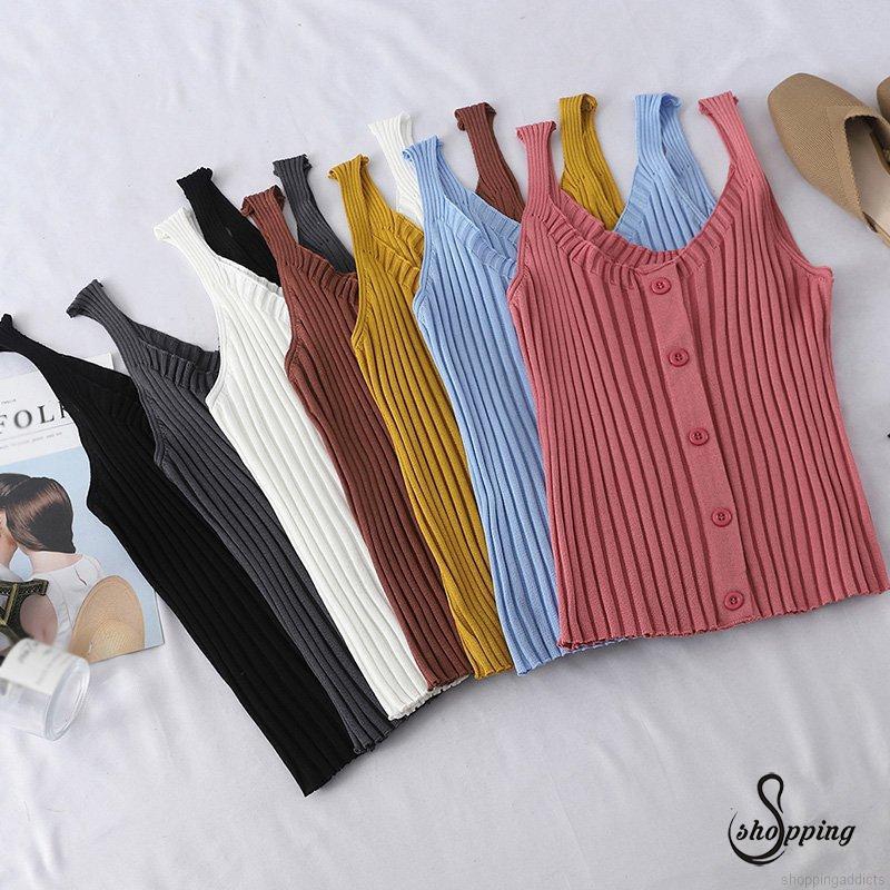Áo lửng không tay cổ chữ U màu trơn thời trang cho nữ | BigBuy360 - bigbuy360.vn