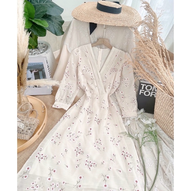 Đầm hoa nhí dự tiệc siêu sang-Freeship-đầm hoa vintage siêu xinh