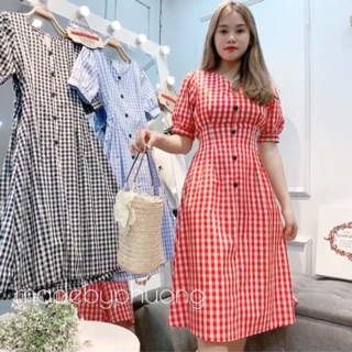 Đầm chiết eo đai lưng caro