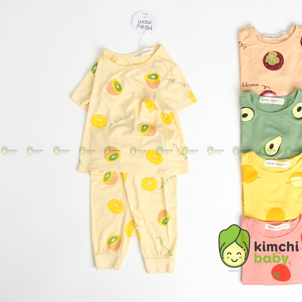 Đồ Bộ Bé Trai, Bé Gái Minky Mom Vải Thun Lạnh Họa Tiết Trái Cây Hoa Quả In Chìm, Bộ Dài Tay Thu Đông Cho Bé MKMTD2106