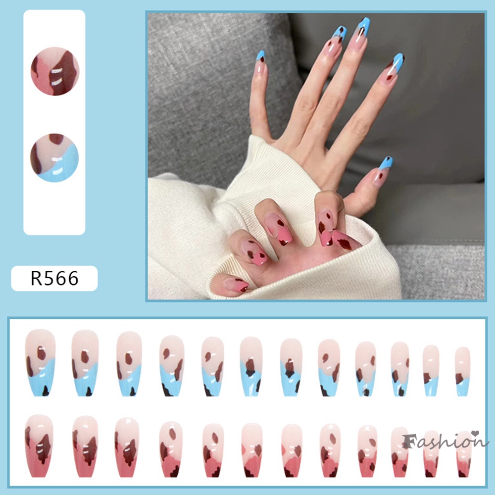 Set 24 Móng Tay Giả 2 Tông Màu Kèm Keo Dán Trang Trí Nghệ Thuật