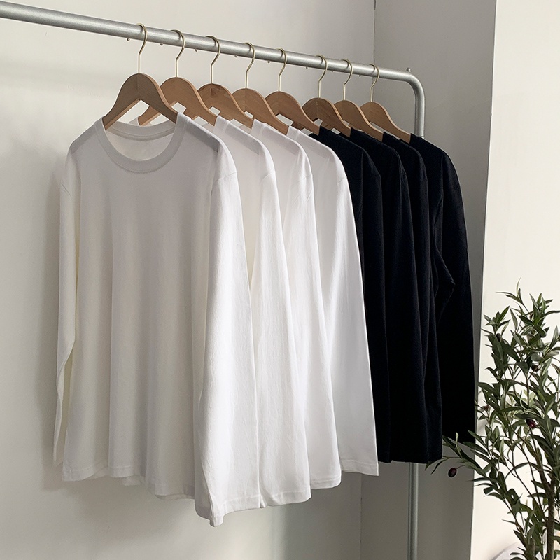 Áo thun PEPPERMINT 45612 tay dài cổ tròn thiết kế đơn giản thời trang