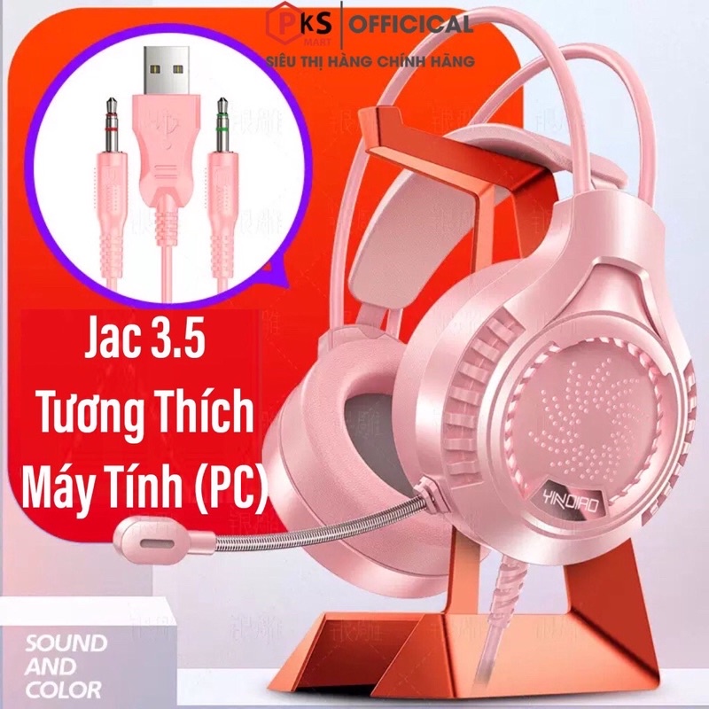 Tai nghe Chụp Tai YINOIAO Q7 Gaming Có Mic Chống Ồn Led Đẹp Dùng Cho Máy Tính Laptop Điện Thoại Có 3 Màu Trắng Đen Hồng