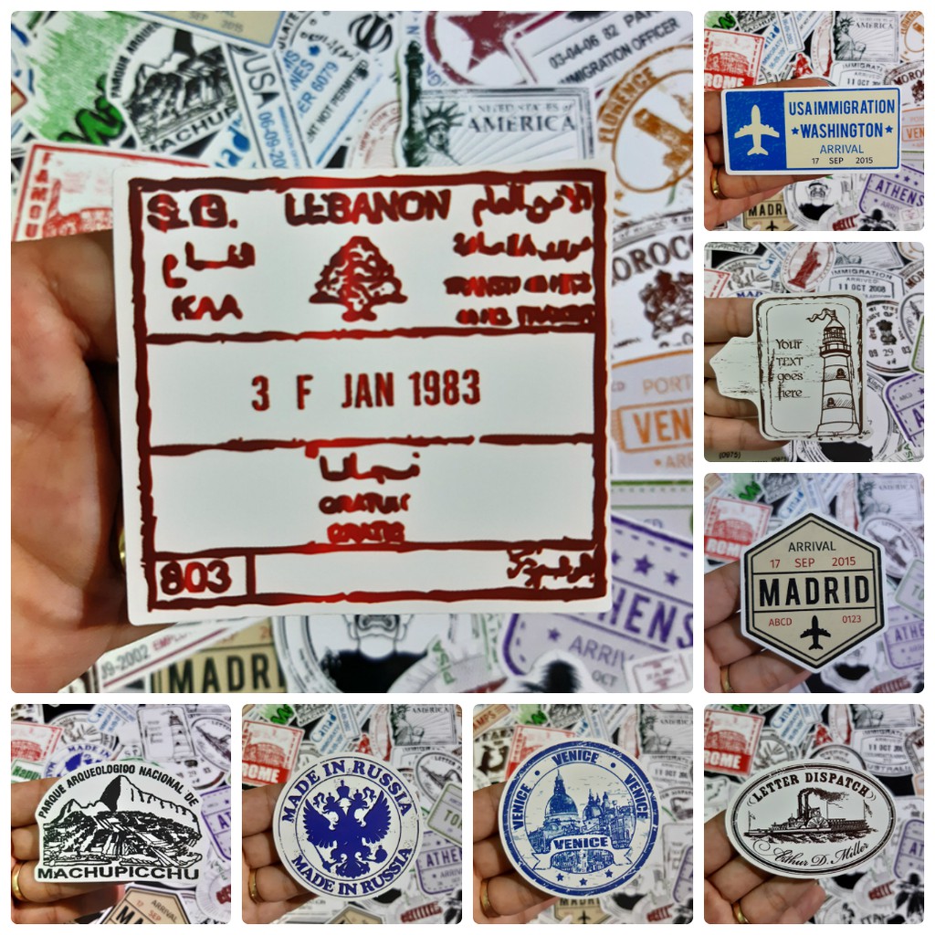 Bộ Sticker dán cao cấp chủ đề ĐÓNG DẤU PASSPORT - Dùng dán Xe, dán mũ bảo hiểm, dán Laptop...