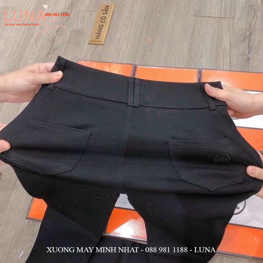 Quần legging cạp cao nữ ôm body 2 khuy hm dáng quần legging giả jean kaki đen dài vải umi dày co giãn gen bụng nâng mông