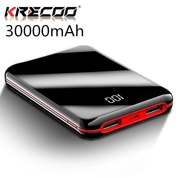 KRECOO Backup Charger 30000mah Capacity Including 2 Usb Plugs With Led Lights