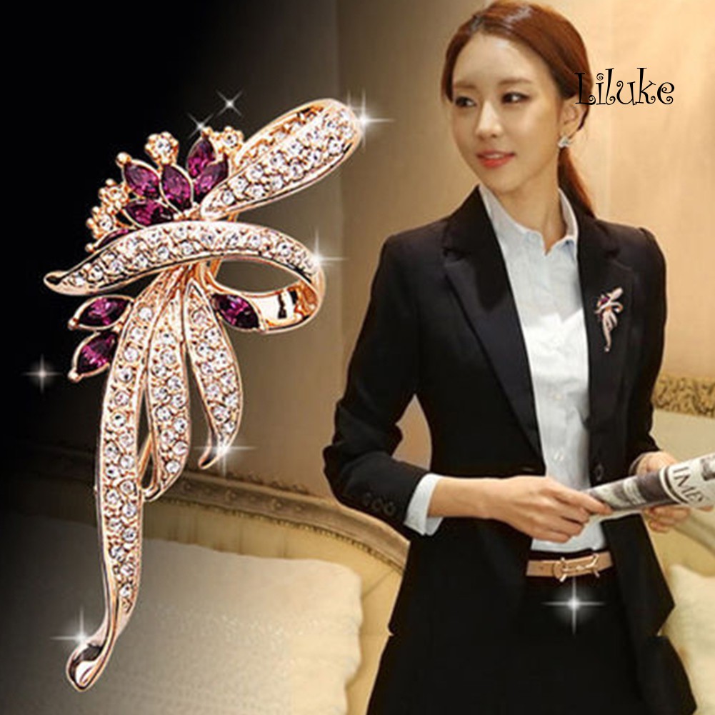 Ghim Cài Áo Hình Bông Hoa Đính Đá Nhân Tạo Thời Trang Dành Cho Nữ