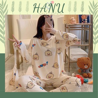 Set đồ ngủ thun dài da cá nữ họa tiết ICON hoạt hình siêu cute, bộ quần áo mặc nhà