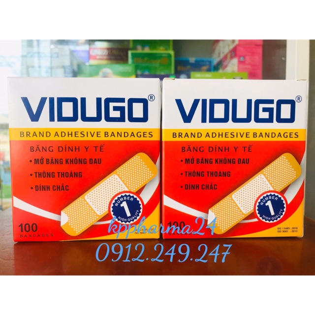 ✅ BĂNG KEO CÁ NHÂN VIDUGO ĐỎ - Hộp 100 miếng - Band aid | thông thoáng, dính chắc, mở không đau