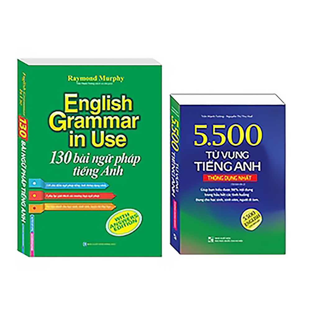 Sách - Combo 2 cuốn 130 bài ngữ pháp tiếng Anh (tái bản) - có màu+5500 từ vựng tiếng Anh thông dụng nhất (bản màu)
