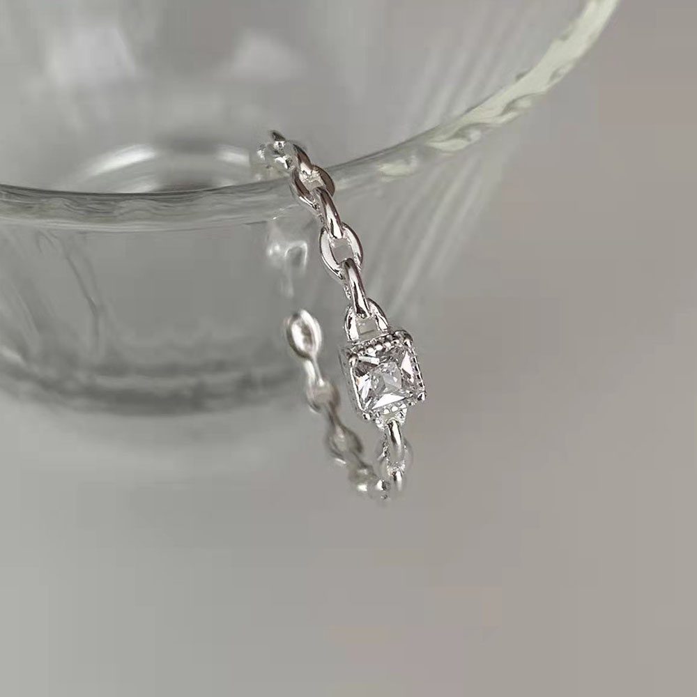 Nhẫn Hở Hình Vuông Đính Kim Cương Nhân Tạo Thời Trang Có Thể Điều Chỉnh Dành Cho Nữ