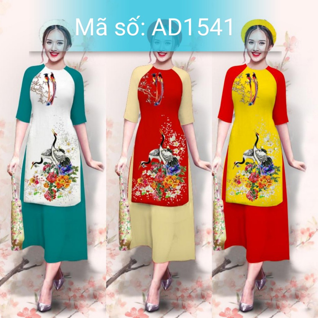 ⚡️ có big size 3XL ⚡️ AD1541 ÁO DÀI CÁCH TÂN HỌA TIẾT HOA CHIM CÒ PHỐI TAY RÁP LĂNG MÀU KÈM QUẦN