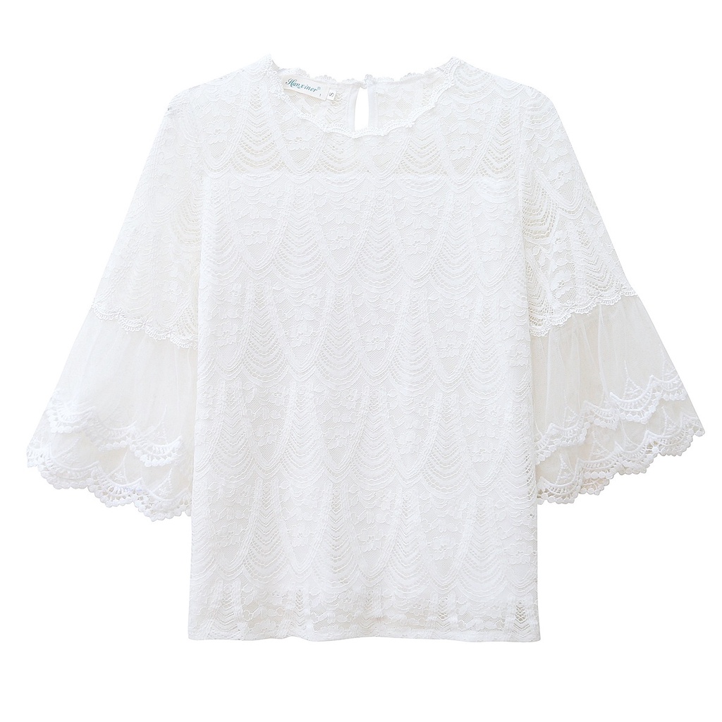 Áo Chiffon Nữ Phối Ren áo sơ mi ren nữ áo ren tay ngắn