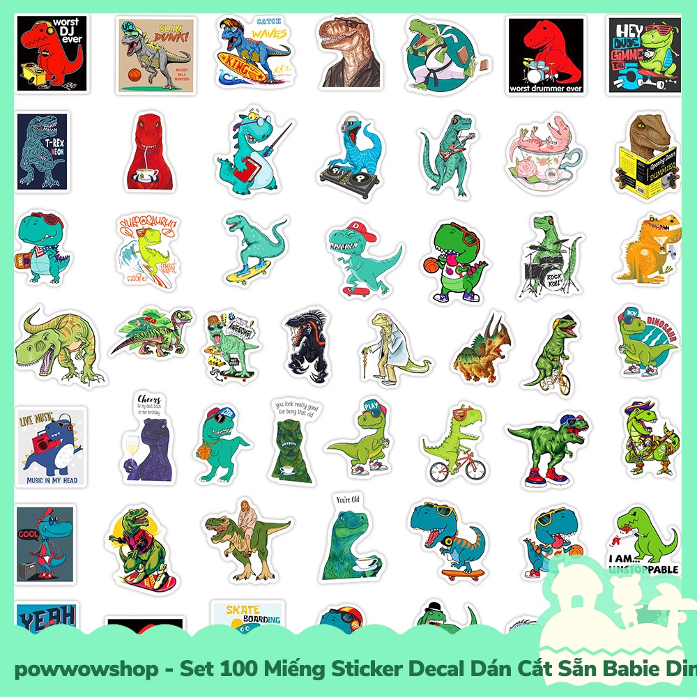 [Sẵn VN - Hỏa Tốc] Set 100 Miếng Sticker Decal Cắt Sẵn DIY Dán Trang Trí Vật Dụng Mẫu Babie Dinosaur Collection