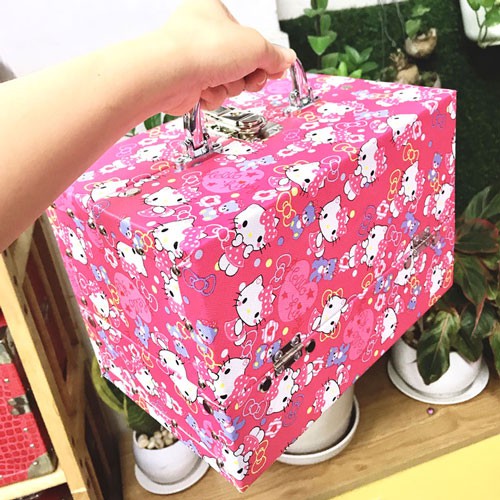 Hộp đựng mĩ phẩm, để đồ trang điểm cá nhân HAMACA LS25 màu hồng Hello Kitty cute Lamdep24g