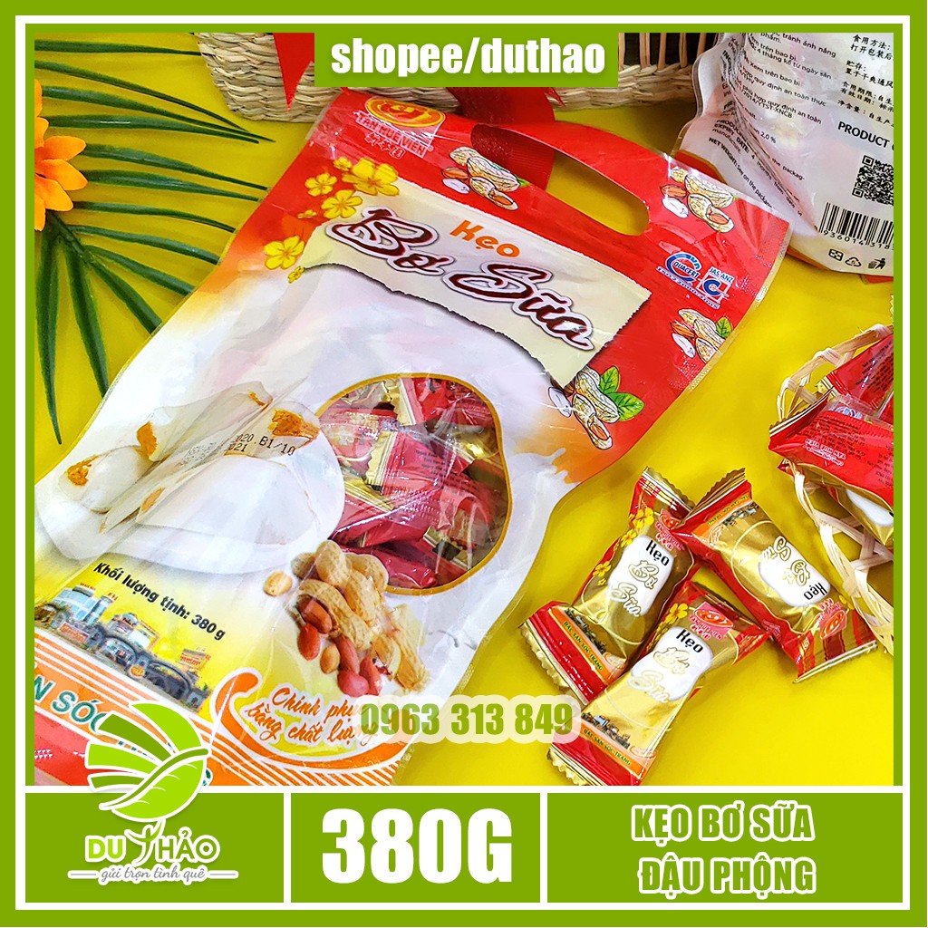 Kẹo bơ sữa đậu phộng Tân Huê Viên, Kẹo dồi lạc vừng, kẹo lạc giòn đậm đà túi 380g