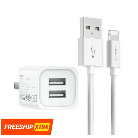 Củ Sạc kèm cáp iPhone Lightning Quick Charga Rock T23 2.4A- Sản phẩm mới