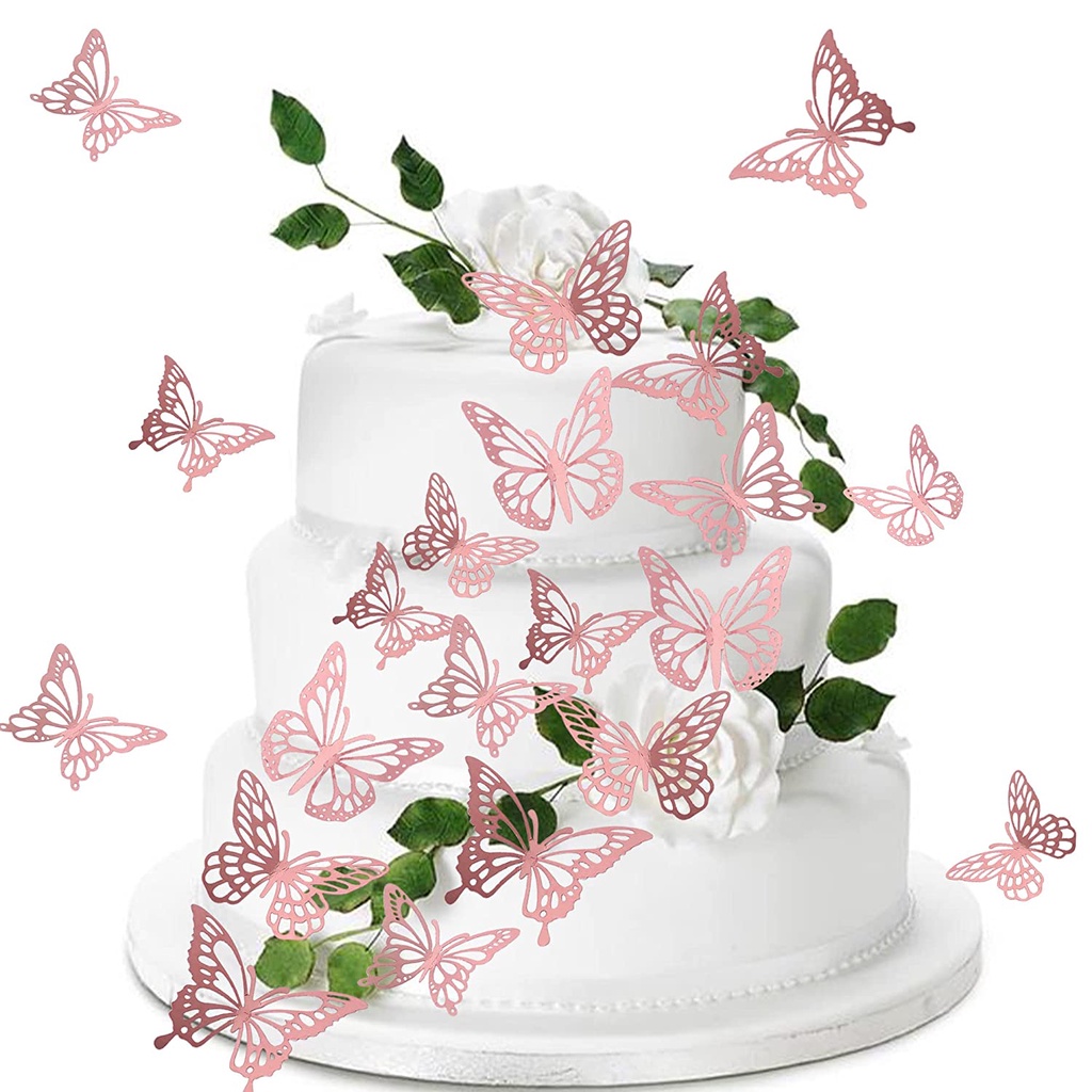 Set 12 Topper Trang Trí Bánh Kem Hình Bướm 3d Xinh Xắn