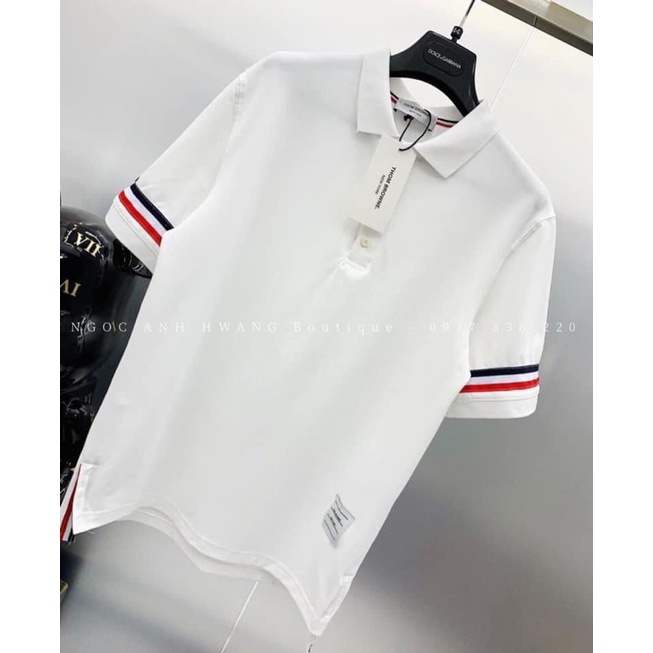 Áo PoLo Thome Nam Nữ Sọc viền kẻ tay, Áo form rộng tay ngắn
