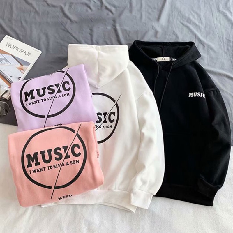 Áo sweatshirt có mũ IELGY dáng rộng màu đen in họa tiết thời trang cho nam
