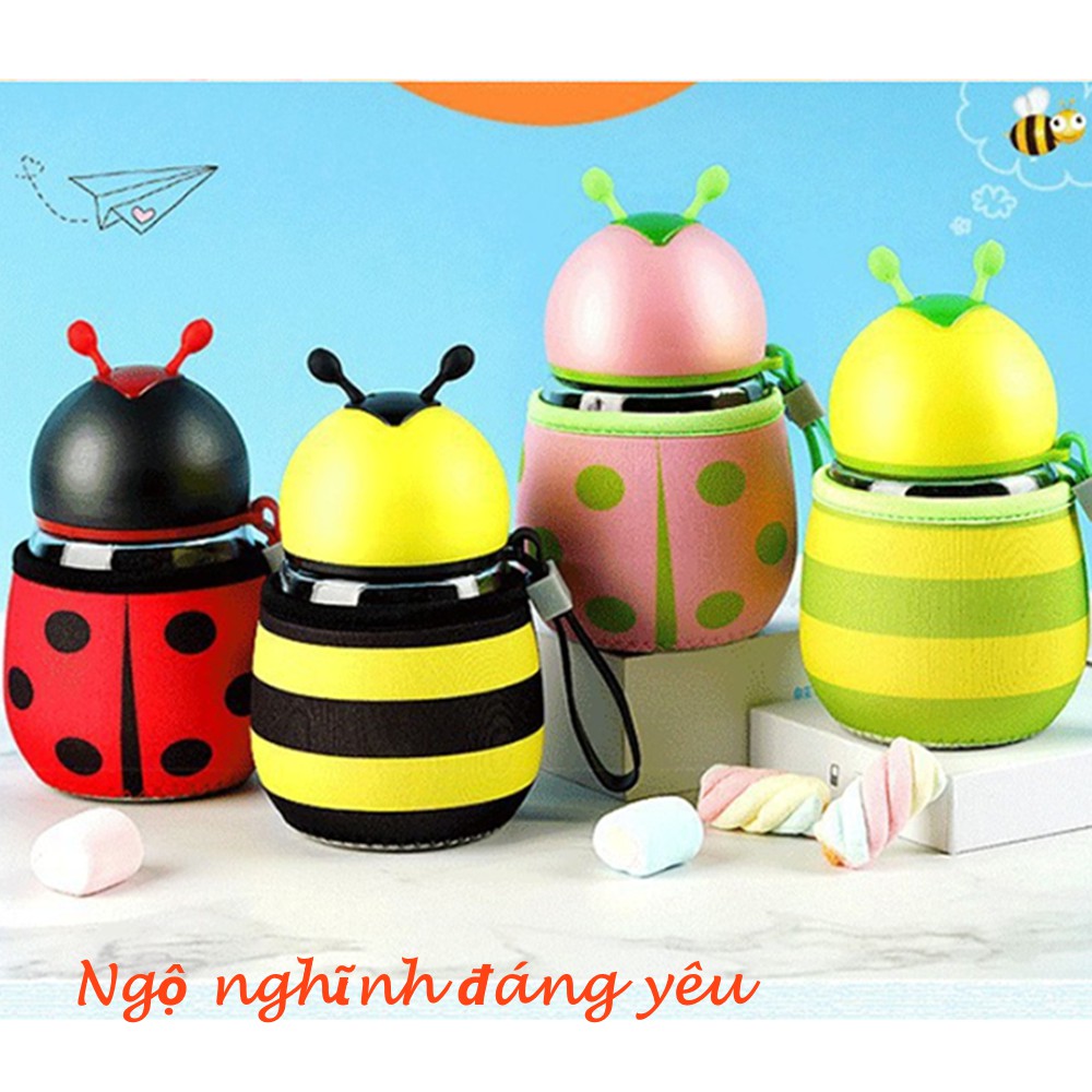 Bình đựng nước cho trẻ em. hình ngộ nghĩnh, dung tích 330mml, tủy tinh có lớp chống va đập