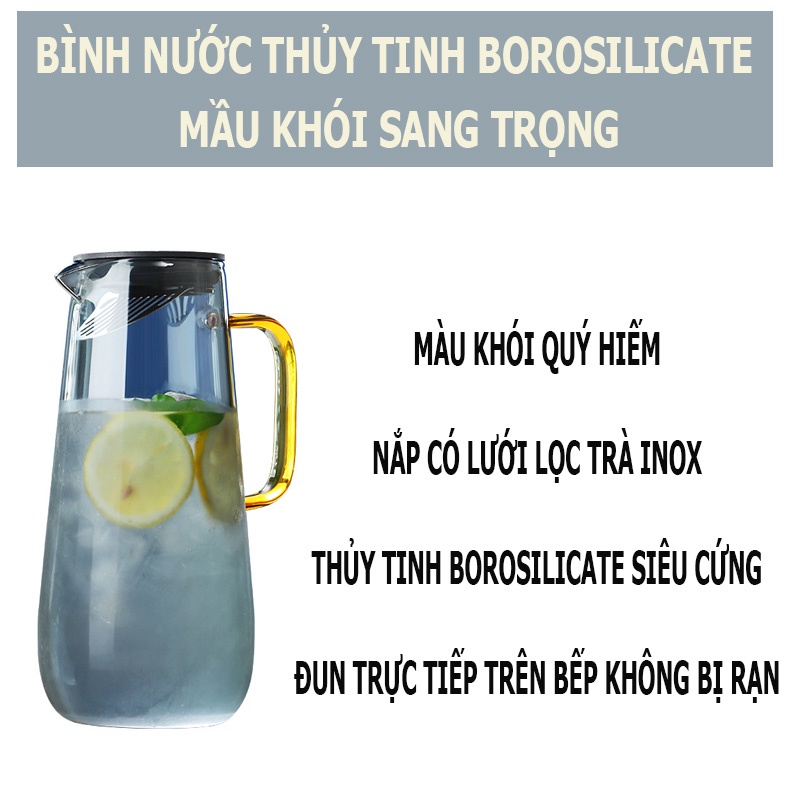 Bộ Bình Nước Thủy Tinh Borosilicat Màu Khói Sang Trọng