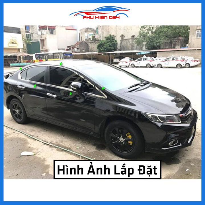 Bộ nẹp viền chân kính cong kính Honda Civic 2008-2009-2010-2011-2012 Inox sáng bóng chuẩn form xe