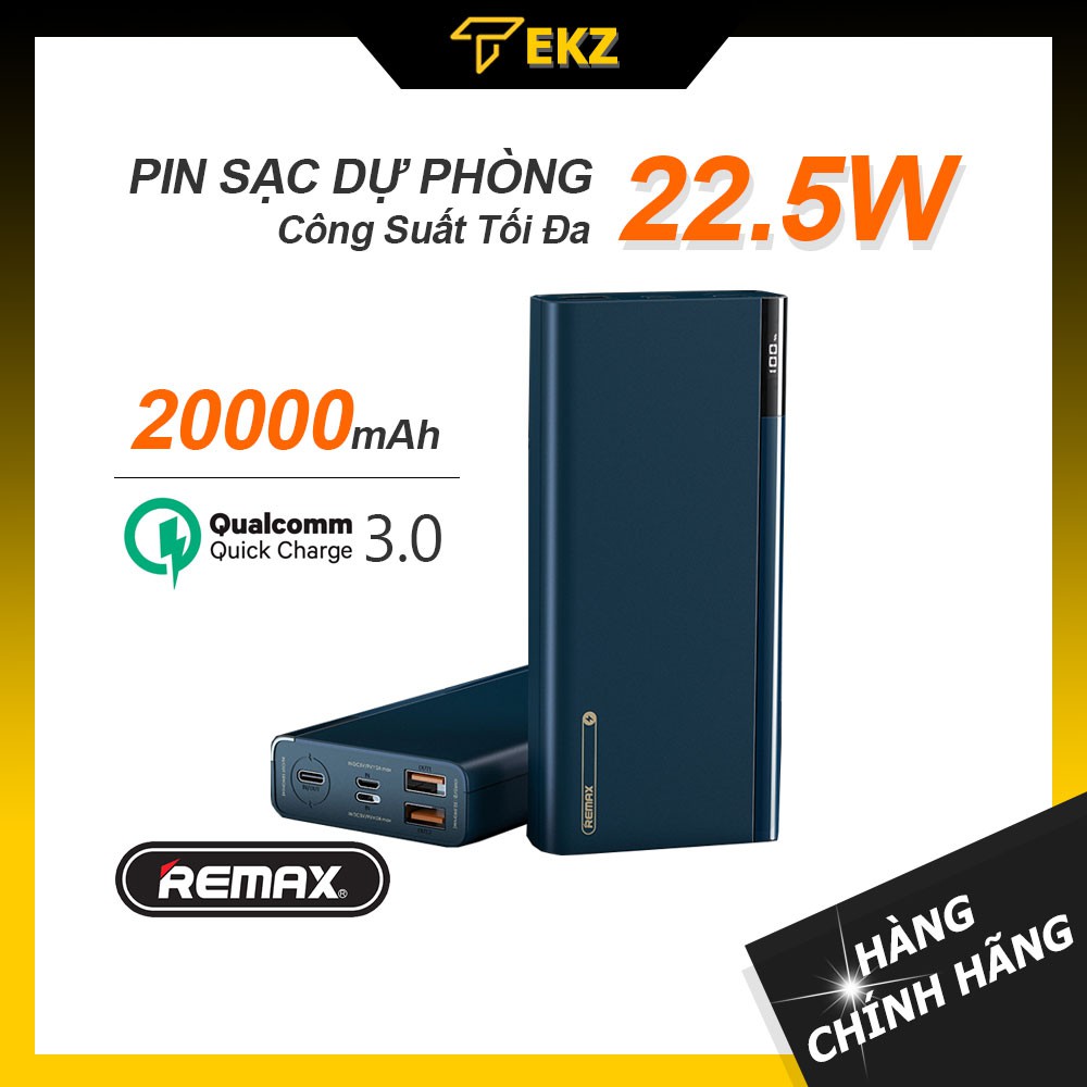 Pin Sạc Dự Phòng Remax RPP-108 20000mAh Lõi Pin Polyme, Hỗ Trợ Sạc Nhanh Lên Đến 22.5W, Quick Charge C3.0, PD3.0