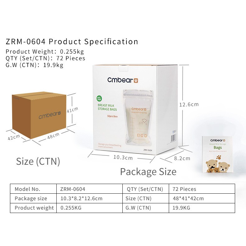 Hộp 30 túi Trữ Sữa CMBEAR chính hãng - Hàng Xuất Châu Âu