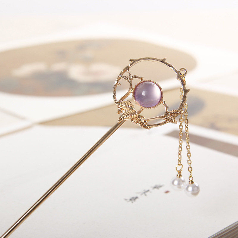 Trâm cài tóc hình cành lá đính ngọc trai thời trang