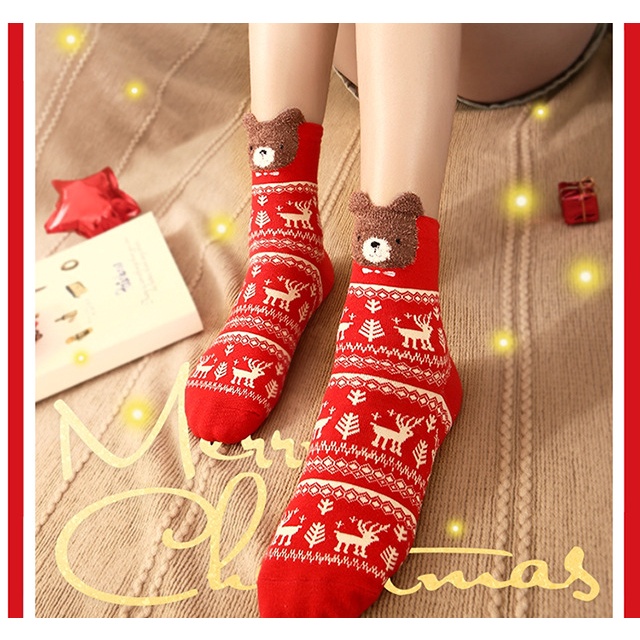 Cute Byte Vớ Cotton Cổ Vừa In Họa Tiết Giáng Sinh Nhiều Màu Dễ Thương Thời Trang Thu Đông Cho Nam Và Nữ