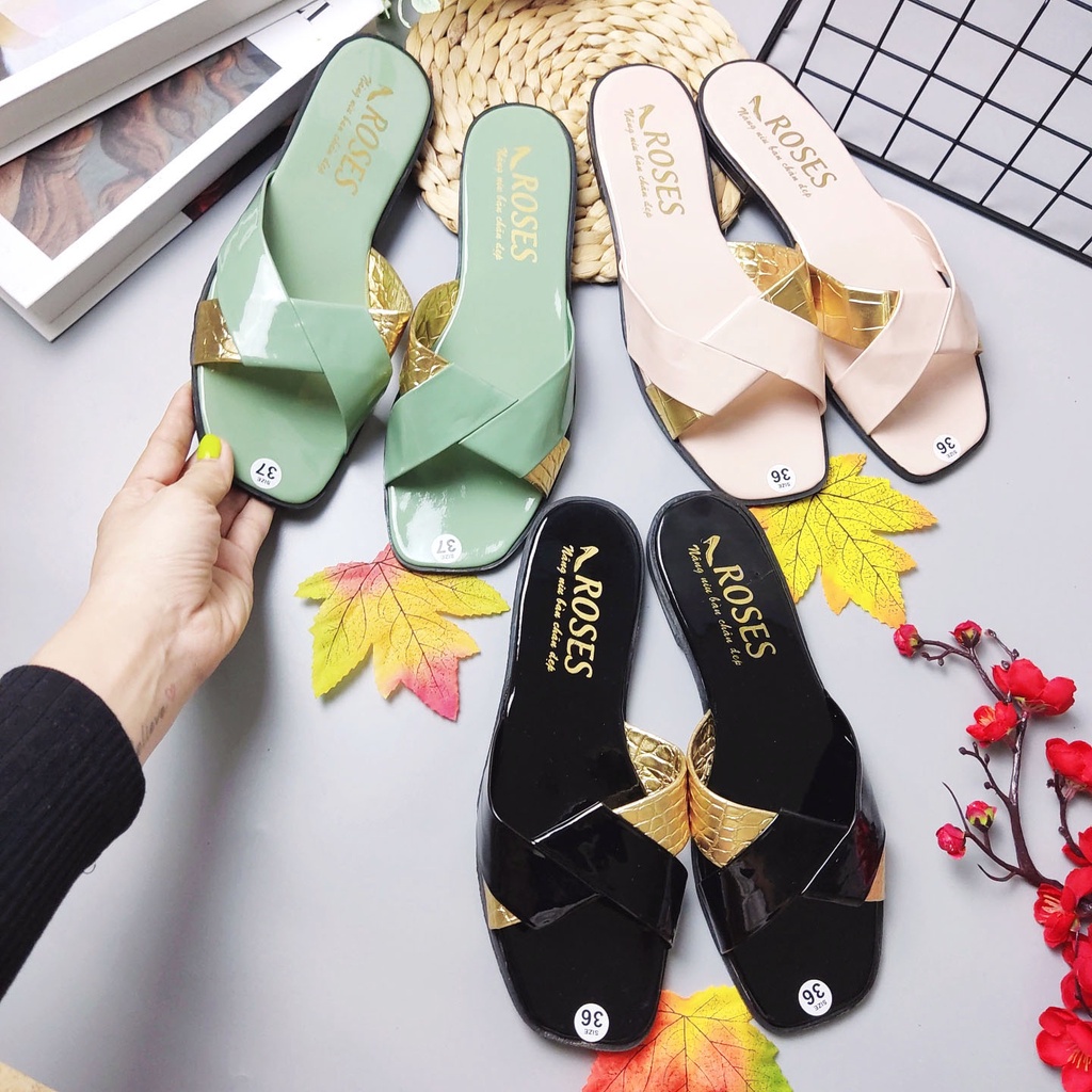 Dép đi biển thời trang quai chéo màu vàng phong cách trẻ trung