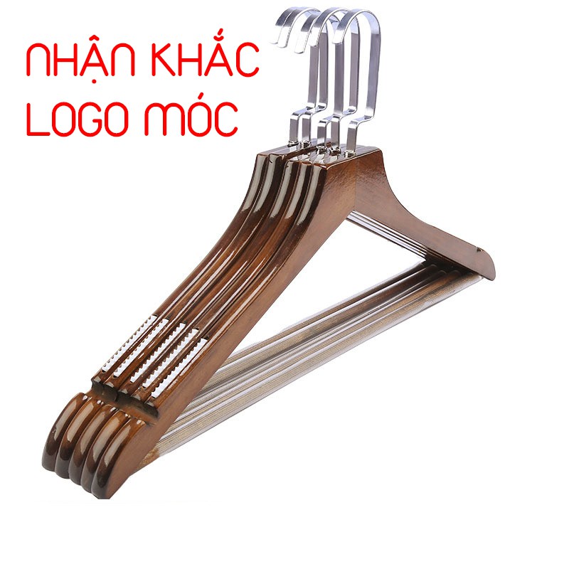 Móc Gỗ Nâu Vai Đệm Thanh Ngang 45cm (Bộ 10 móc)