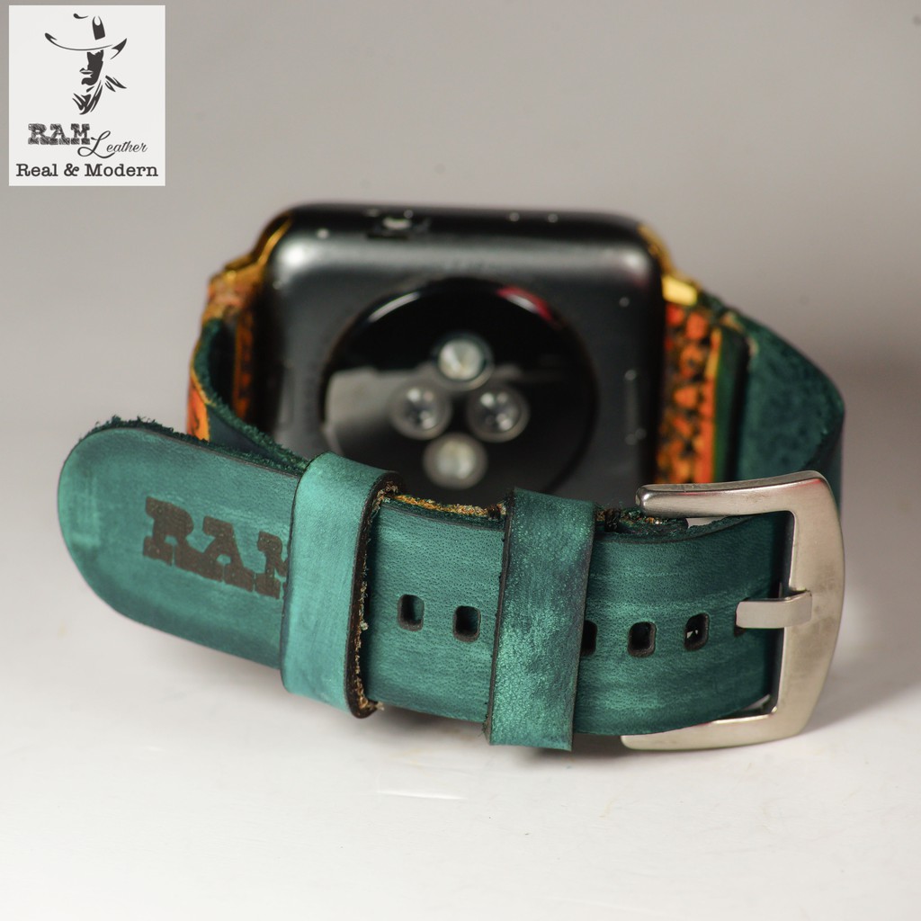 Dây Apple Watch , iWatch , iphone Watch da bò Italia Vegtan xanh lục Trống Đồng Việt Nam vintage RAM Leather